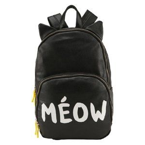 Meow Black Pleather Backpack